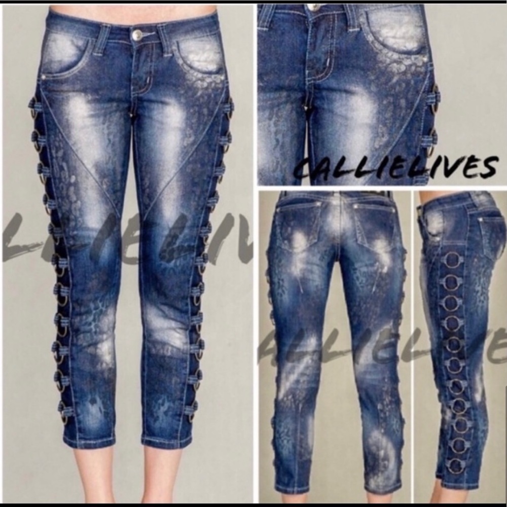 New! Capri Chain Loop Jeans Cheetah Silver Spray